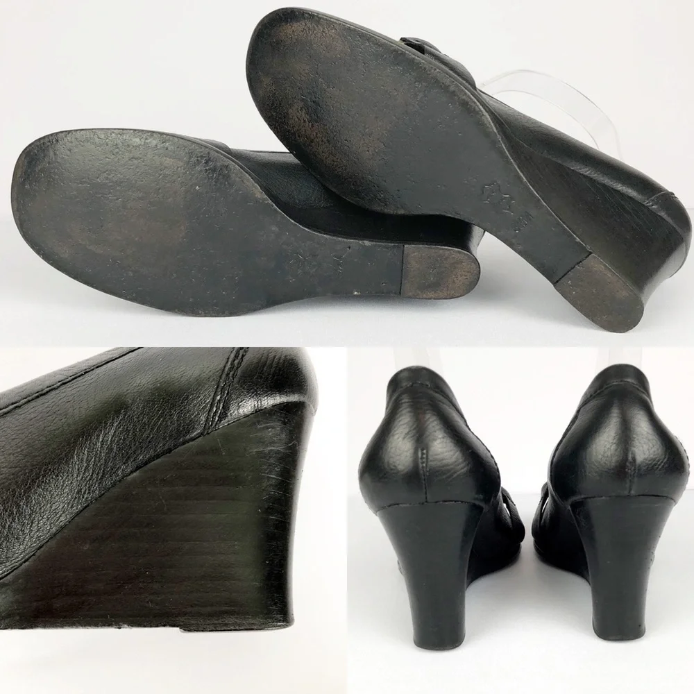 Michael Kors Leather Wooden Stacked Wedge Loafers With Gold Timed Logo Plate 8.5